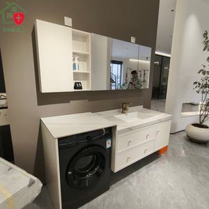 Máquina de lavar integrada y mueble de baño con espejo y almacenamiento, encimera de placa de roca, lavabo de cerámica blanca - Product Image 6