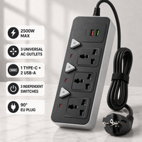 Multiprise portable personnalisée pour appareils électriques, 3 prises universelles, 2 USB, 1 port Type-C, rallonge pour la maison et le bureau