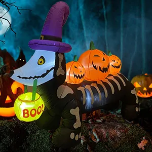 5ft 60inch Halloween Inflatable trang trí Dachshund bí ngô Inflatable Halloween Puppy bên sân ngoài trời với đèn LED