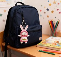 Porte-clés en peluche personnalisé en crochet, motif lapin bonbon, écologique, durable, avec mousqueton, décoration au crochet sur mesure