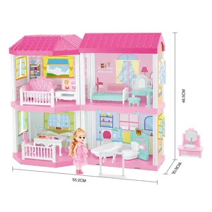 Huiye 2020 Set Mainan Rumah Boneka DIY, Rumah Mainan Anak Perempuan Rumah Impian Plastik Villa untuk Anak Perempuan