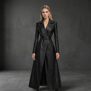 Manteau Trench Formel en Cuir de Mouton Véritable Noir, Imperméable, Respirant, Anti-Plis, Séchage Rapide, Écologique - Product Image 5