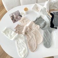 Chaussettes mi-mollet décontractées pour femmes, style japonais, printemps-été, respirantes, fines, en maille, couleur unie, en coton, vente en gros