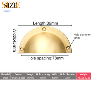 Tiradores de latón cepillado dorado para muebles de cocina, tiradores de media luna con forma de concha para cajones, venta al por mayor - Product Image 3