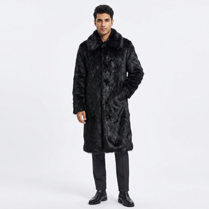 Manteau long en fausse fourrure à col carré pour homme, nouvelle collection automne-hiver - Product Image 1