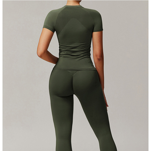 Completo Sportivo da Allenamento Premium all'Ingrosso Senza Cuciture <span class=keywords><strong>a</strong></span> <span class=keywords><strong>Costine</strong></span> Aderente da Yoga con Top e <span class=keywords><strong>Pantaloni</strong></span> Lunghi ad Asciugatura Rapida per Corsa e Fitness - Product Image 5