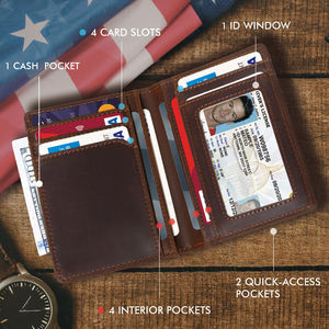 <span class=keywords><strong>Portafoglio</strong></span> <span class=keywords><strong>Verticale</strong></span> in Pelle Pieno Fiore con Logo Personalizzato Gratuito, Porta Carte di Credito per Uomo con Finestra per Documento d'Identità e Protezione RFID - Product Image 2