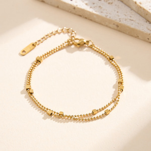 Classic Fashion Bracelets Women Trend 18k <strong>Gold</strong> Plated Stainless Steel <strong>Bead</strong> Chain Bracelet - Product Image 1