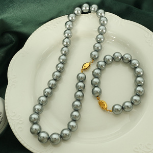 ชุดสร้อยคอและสร้อยข้อมือมุกสไตล์ฝรั่งเศส มุกตาฮิติ สำหรับผู้หญิง สวมใส่ได้ทุกวัน - Product Image 1