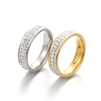 Bague JZ482 en acier inoxydable de 6 mm de large, double rangée de zircone cubique, hypoallergénique, minimaliste, tendance, pour femmes, vente en gros