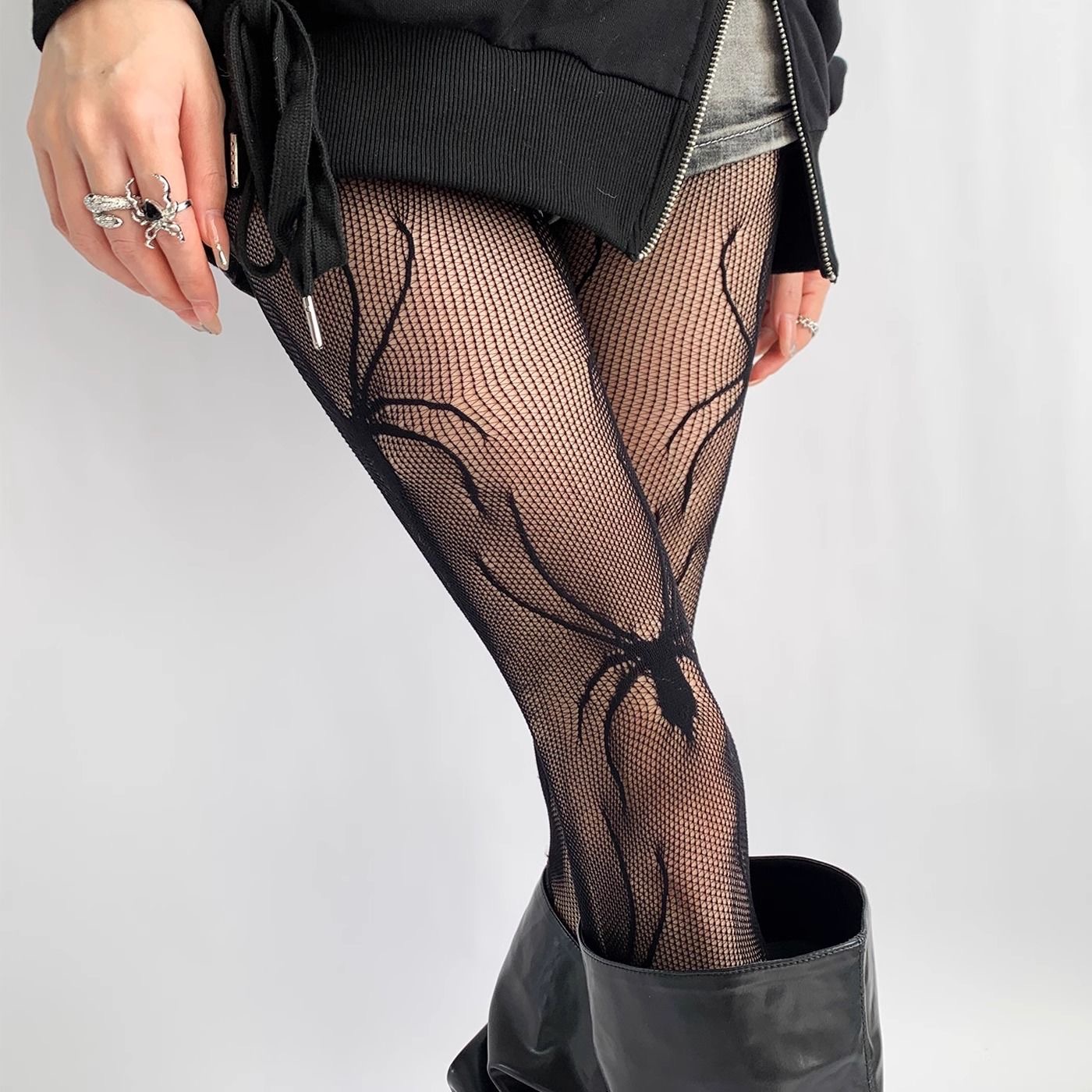 Black spider web pants