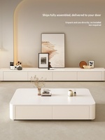 Meuble TV sur pied en aggloméré et table basse crème, ensemble moderne et minimaliste, mobilier de maison haut de gamme de luxe léger