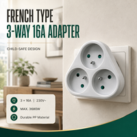 Adaptateur de prise 3 voies de type français Selamp, protection enfant, 3x16A 230V 3680W max, ignifuge PP, blanc, garantie 2 ans