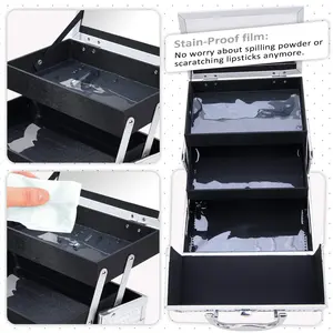 नाखून टेक ट्रेन के मामले में यात्रा करने वाली महिलाएं बड़ी क्षमता एल्यूमीनियम कॉस्मेटिक भंडारण मेकअप केस खुला सौंदर्य कॉस्मेटिक केस - Product Image 6