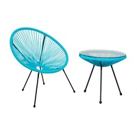 Ensemble de chaises en rotin d'extérieur modernes, meubles de balcon et de cour, style café, structure en métal thermolaqué, plateau de table en verre trempé