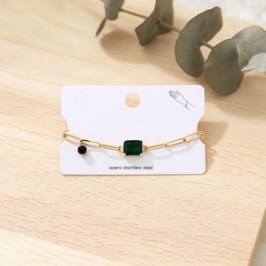 Bracelet à maillons en acier inoxydable plaqué or Angelina, pierre verte taille émeraude, bijoux géométriques tendance pour femmes - Product Image 2