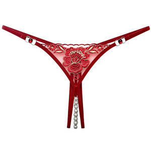 Perizoma Sexy Trasparente con Ricamo Floreale, Paillettes e Perline, Apertura all'Inguine - Product Image 1