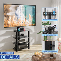 Lemari TV Sudut Baja Ramping untuk TV 32-70 inci, Rak Kaca Temper 4 Tingkat, Ketinggian Dapat Disesuaikan, Putar 45 Derajat, Manajemen Kabel