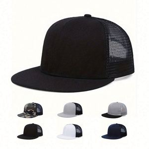 Wholesale Blank Snapback Cap Custom Embroidery Logo <b>Flat</b> Bill Mesh Snapback Trucker <b>Hats</b> - Product Image 1