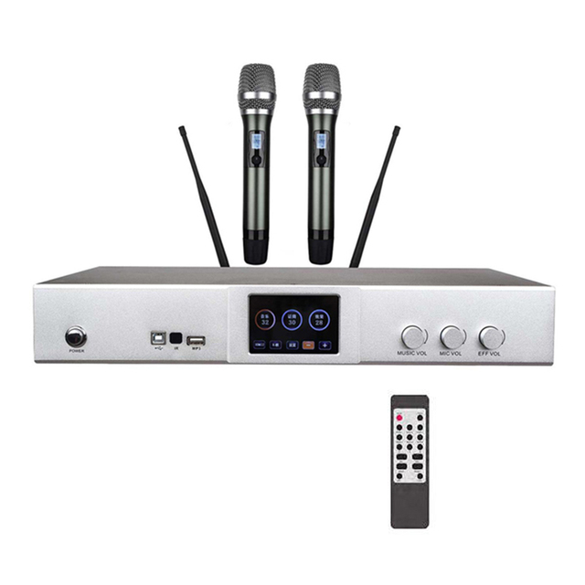 Best Selling Professional 2CH Class D Karaoke Power Amplifier 3-in-1 System with UHF Wireless Mic DSP Echo Reverb
