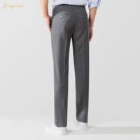 Pantalon de Costume Homme Gris à Rayures Fines Extensible en Tissu TR Coupe Droite Formel Affaires Tenue de Bureau Vente en Gros OEM ODM