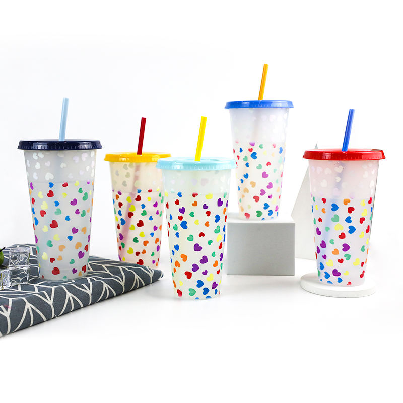 Bộ Ống Hút Nhựa Tái Sử Dụng Hoa Giấy 24 Oz Cốc Đổi Màu Có Nắp Đậy