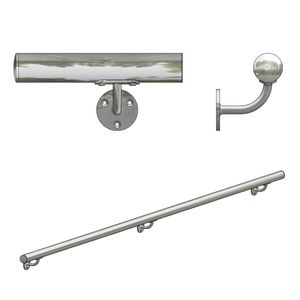 Pasamanos de pared de 42,4 Ø Inox AISI 316 Acabado Satinado Tipo 1 con 1,50 m de Longitud y 2 Soportes para Escaleras - Product Image 3
