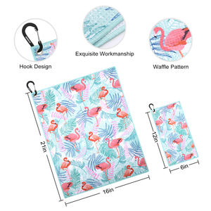Serviette de golf en microfibre de haute qualité, motif flamant rose bleu, avec clip, lot de 2, serviette de golf par sublimation - Product Image 2