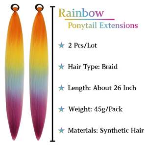Extensions <span class=keywords><strong>de</strong></span> cheveux pour tresses arc-en-ciel <span class=keywords><strong>de</strong></span> 26 pouces, extensions <span class=keywords><strong>de</strong></span> <span class=keywords><strong>queue</strong></span> <span class=keywords><strong>de</strong></span> <span class=keywords><strong>cheval</strong></span> synthétiques ombrées avec lien élastique pour festival - Product Image 2