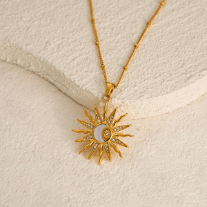 Myneck Jewelry-18K alla moda placcato oro in acciaio inox Boho <span class=keywords><strong>collana</strong></span> a maglie lunghe <span class=keywords><strong>con</strong></span> <span class=keywords><strong>ciondolo</strong></span> stella <span class=keywords><strong>luna</strong></span> <span class=keywords><strong>sole</strong></span> per cristiani - Product Image 3