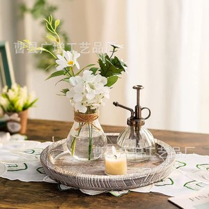 Plateau décoratif rond en bois avec porte-bougie et vase pour la décoration de table de mariage - Product Image 3