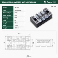 Bloc de bornes à double rangée Gocel TB-2503 3P 600V 25A avec connecteur de fils à vis et couvercle transparent OEM
