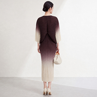 Robe trapèze en mousseline de soie à col et manches bouffantes pour femme, longueur genou, grande taille, dégradé de couleurs, classique, décontractée, taille naturelle, printemps, ODM