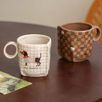 Mug en céramique classique à rayures et carreaux - Tasse à café rétro de grande valeur pour le petit-déjeuner, compatible lave-vaisselle, grande capacité