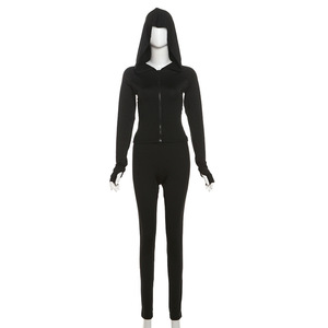 Conjunto de Dos Piezas con Pantalón para Mujer con Logo Personalizado Ropa de Otoño 2024 Chaqueta con Capucha de Color Sólido y Leggings para Fitness Chándal Ajustado - Product Image 2