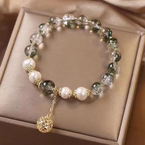 Pulsera de diseño de lujo de luz simple de cristal <span class=keywords><strong>fantasma</strong></span> verde, colgante de hortensia, perlas de agua dulce para enviar novias, <span class=keywords><strong>novia</strong></span> - Product Image 2