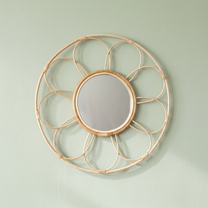 Miroir mural rond en rotin moderne pour enfants, écologique et durable, à fixer au mur pour la chambre à coucher et le salon, décoration de la maison - Product Image 1