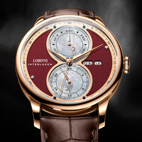 Montre en cuir minimaliste LOBINNI 18015 pour homme, montre-bracelet automatique unique et tendance