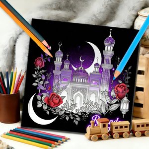 Livre <span class=keywords><strong>de</strong></span> coloriage personnalisé pour enfants sur le thème du Ramadan, éducation islamique, impression avec carton et papier couché, impression offset - Product Image 3