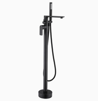 Ensemble de douche et robinetterie de baignoire sur pied, style minimaliste moderne, en laiton, avec cartouche céramique, noir mat, double poignée, eau chaude et froide