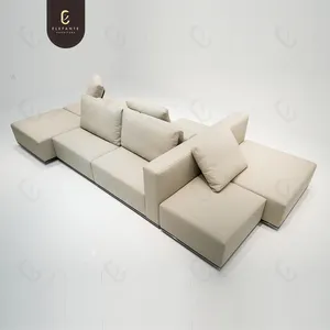 Top Grained Leather Back Against Back Modular Double Sided Sofa Contemporary Sectional Sofa Living Room Furniture