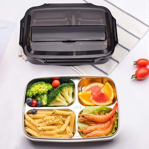 Service de table divisé en acier inoxydable 304, 4 compartiments, plateau à <span class=keywords><strong>repas</strong></span>, boîte à Lunch pour enfants, assiette de fruits avec couvercle - Product Image 3