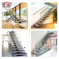 Single Stringer Treppen Massivholz stufen Stringer Glas Handläufe Leitplanken Minimalist Custom ized Indoor Outdoor Treppe