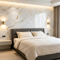 Panel Dinding PVC Marmer UV Emas Putih Tahan Air Mudah Dipasang untuk Latar Belakang TV Proyek Hotel