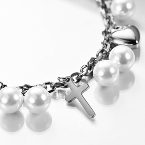 Corazón Cruz encanto pulsera perla chapado en <span class=keywords><strong>oro</strong></span> Acero inoxidable bautismo regalos para bebés niños niñas católico cristiano religioso - Product Image 4