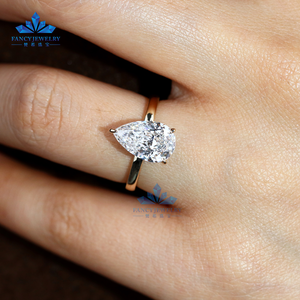 Anello di Fidanzamento e Matrimonio in Oro 14K 18K con Diamante Sintetico Certificato IGI Taglio a Pera 1CT 2CT 3CT D VS1 VVS1 per Donne - Product Image 2