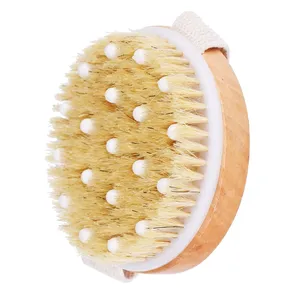 Hot Bamboo Bath Brush Natural Bristle Sisal Round Body Scrub Skin Exfoliating Cleaning Massage Wet Dry Brush Wooden Bath Brushes