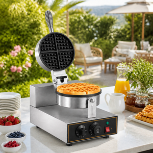 Compact Countertop Electric Waffle Machine 1.25kW Professional Round Waffle Baker Stainless Steel for Cafe and Food Truck - Product Image 1
