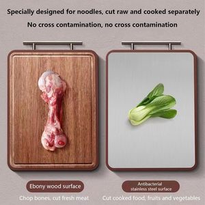 Planche à découper nouvelle, durable, double face, épaisseur 2,0 cm, en ébène et acier inoxydable, antimicrobienne, facile à nettoyer - Product Image 4