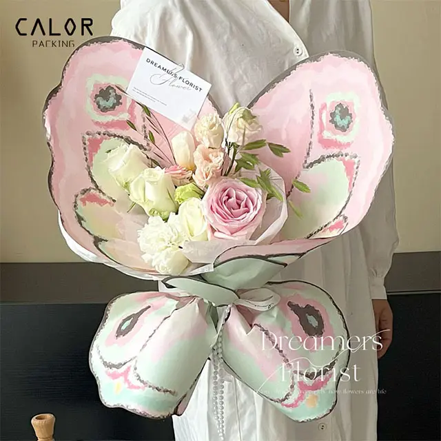 CALOR 2024 New Styles Butterfly Shape Color Printing Paper Flower Wrapping Paper Bouquet Paper